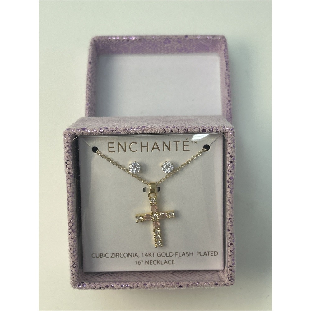 NIB Gift For Her Enchante Cubic Zirconia Cross Necklace & Earring Set